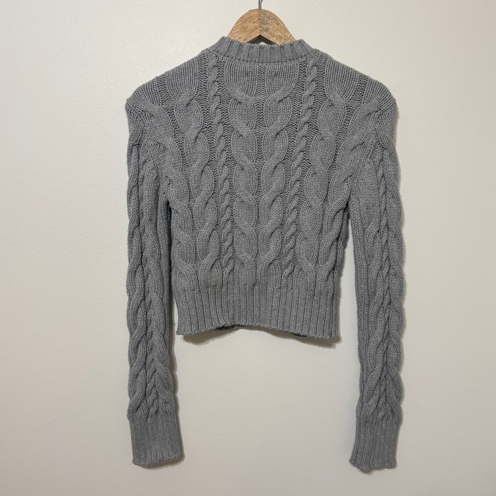 Abercrombie & Fitch Cable Knit Cardigan Size Small Chunky Sweater Gray Cropped - Picture 5 of 6